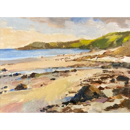 458 - Wallace F Brown (British, 20th Century), oil on board beach landscape. Unsigned, framed. Buyer to co... 