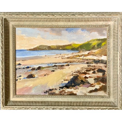 458 - Wallace F Brown (British, 20th Century), oil on board beach landscape. Unsigned, framed. Buyer to co... 