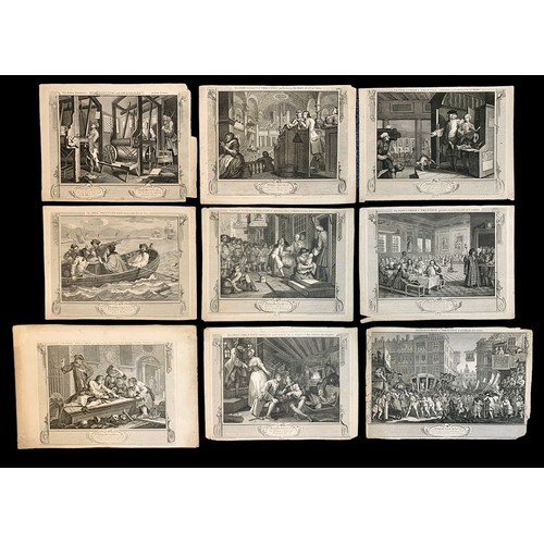 410 - William Hogarth (British, 1697-1764), nine 18th Century Prentice plates etchings to include; The Fel... 