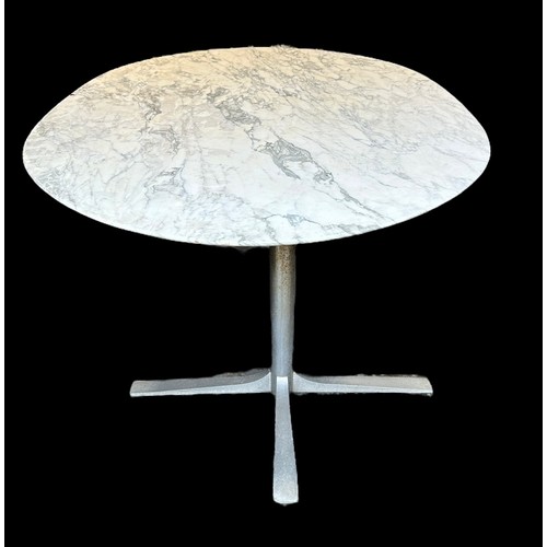 482 - Large Knoll style oval Carrera marble table, on bespoke aluminium metal base. 210cmx120cmx73cm.