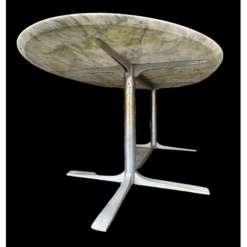 482 - Large Knoll style oval Carrera marble table, on bespoke aluminium metal base. 210cmx120cmx73cm.