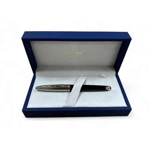 169 - Waterman, cased Waterman Carene Deluxe black and gold fountain pen, nib marked 18k, in original case... 