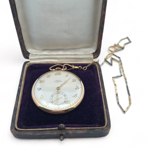 129 - A hallmarked 9ct gold open face pocket watch signed 'Jay's Essex Rd, N.L' with Arabic numerals and s... 