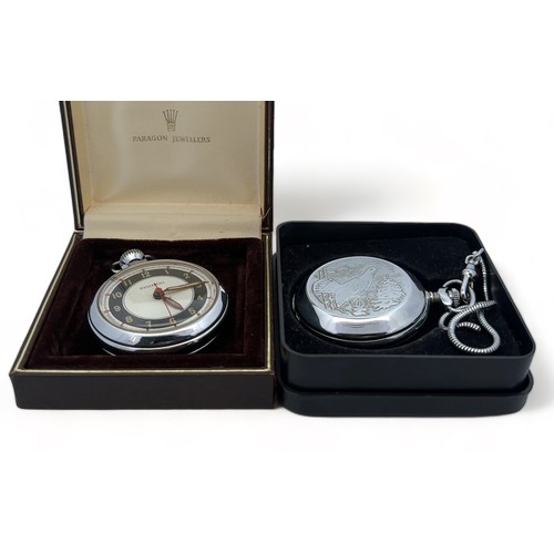 130 - Two pocket watches. A boxed Sekonda full hunter white metal 18 jewels pocket watch and an Ingersoll ... 