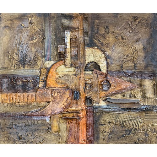 469 - Large Mid-Century brutalist mixed media painting, signed Charles / I Charles. Possibly Charles Ander... 