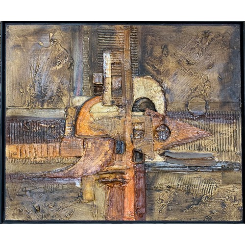 469 - Large Mid-Century brutalist mixed media painting, signed Charles / I Charles. Possibly Charles Ander... 