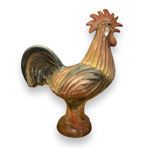 334 - Large studio pottery Rooster, unsigned, hand painted. Height 50cm.