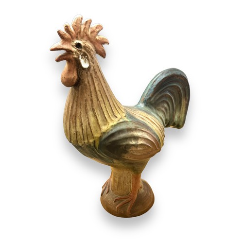 334 - Large studio pottery Rooster, unsigned, hand painted. Height 50cm.