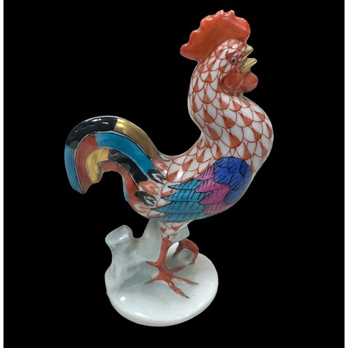 262 - Herend Hungary, a Herend handpainted porcelain Rooster with fishnet decoration 14cm, alongside a min... 