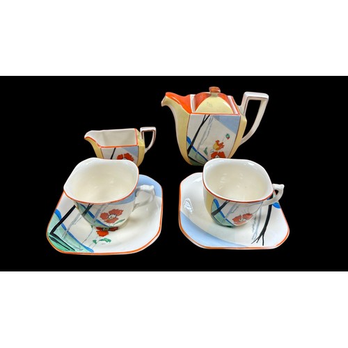 283 - A range of tea sets comprising of a Bursley Ware Art Deco part tea set, plus a probably oriental art... 