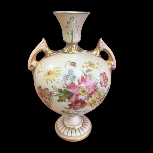 270 - Royal Worcester blush ivory vase, circa 1902, approx. 23cm tall plus a large hand-painted vase of un... 