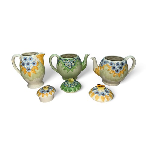 258 - Burgess and Leigh Burleigh Ware, yellow teapot and coffee pot with butterfly floral pattern, plus an... 