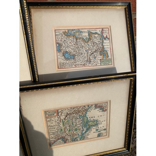 327 - Pieter van den Keere for John Speed, three hand coloured engraved miniature maps from Speed’s Epitom... 