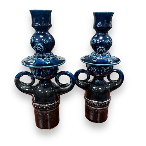 358 - Bjørn Wiinblad (Danish, 1918-2006) for Rosenthal pair of blue glazed figural candlestick holders. (2... 