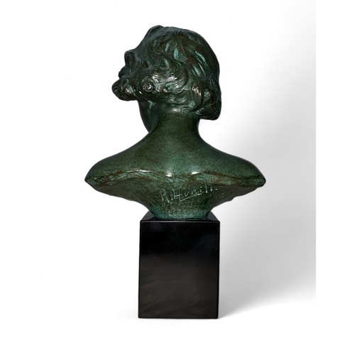 385 - Richard Aurili (Italian, 1831-1914), Young male bust, patinated terracotta on a marble base. Height ... 