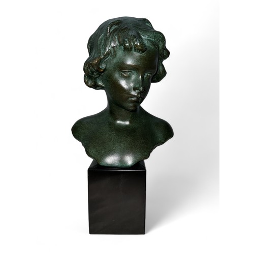 385 - Richard Aurili (Italian, 1831-1914), Young male bust, patinated terracotta on a marble base. Height ... 