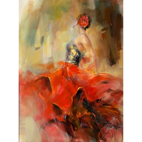 462 - Anna Razumovskaya (Russian, Contemporary), original oil on canvas painting of a Flamenco dancer. Fra... 