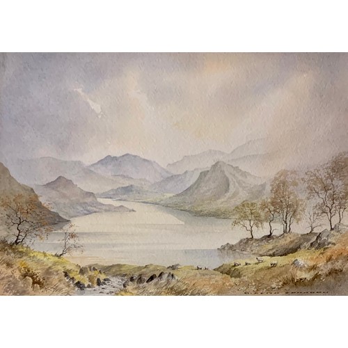 437 - Keith Johnson (British, 1931-2018), ‘Ullswater from Gowbarrow Fell’ watercolour on paper landscape. ... 