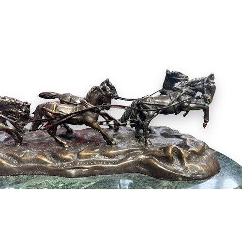 382 - After Charles Marrion Russell – after (American, 1864-1926), ‘Stagecoach’ bronze sculpture of a hors... 