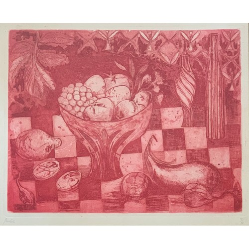 414 - André Bicât (1909-1996), fruit still life etching, 4/10. Framed and glazed, signed and numbered in p... 