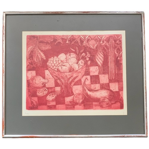 414 - André Bicât (1909-1996), fruit still life etching, 4/10. Framed and glazed, signed and numbered in p... 