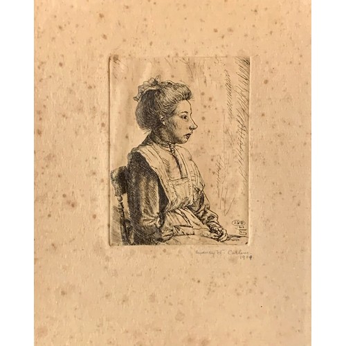 416 - Sydney William Carline (1888-1929), miniature etching of a seated woman (1909). Framed and glazed, s... 