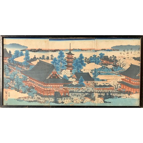 432 - Utagawa Hiroshige (Japanese, 1797-1858),  Triptych: Famous views of the capital of the East, Asakusa... 