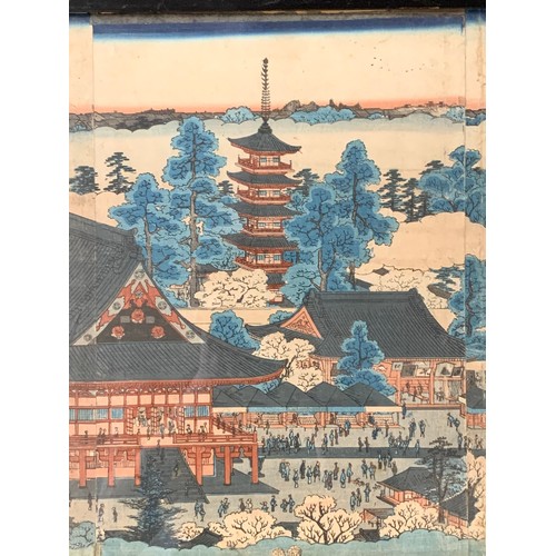 432 - Utagawa Hiroshige (Japanese, 1797-1858),  Triptych: Famous views of the capital of the East, Asakusa... 