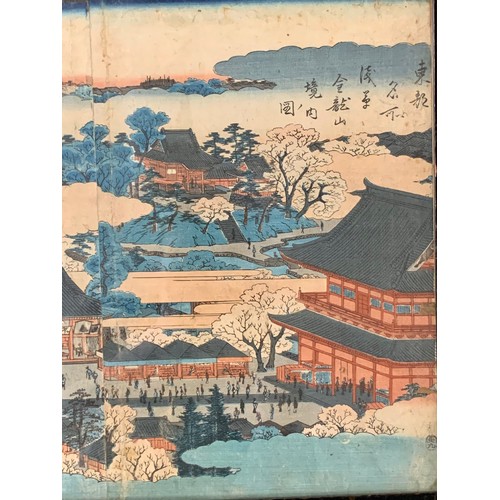 432 - Utagawa Hiroshige (Japanese, 1797-1858),  Triptych: Famous views of the capital of the East, Asakusa... 