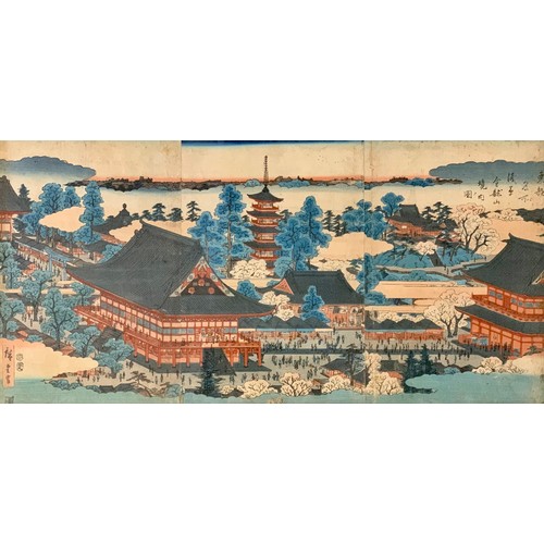 432 - Utagawa Hiroshige (Japanese, 1797-1858),  Triptych: Famous views of the capital of the East, Asakusa... 