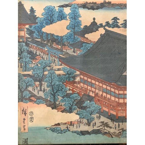 432 - Utagawa Hiroshige (Japanese, 1797-1858),  Triptych: Famous views of the capital of the East, Asakusa... 