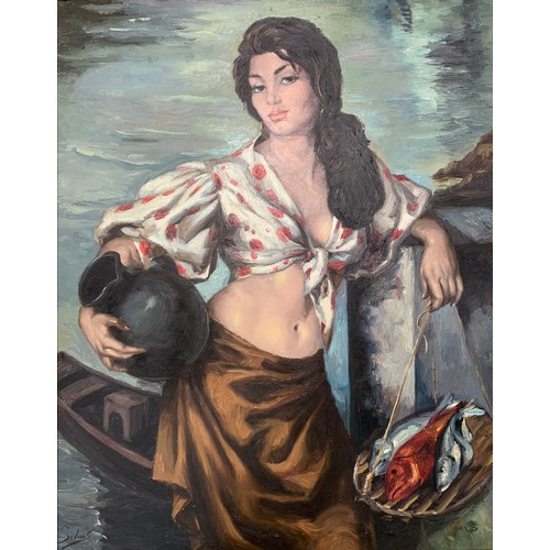 445 - 20th Century oil on canvas copy of Francisco Ribera Gómez’s  La gitana del Puerto, signed Sivivas to... 