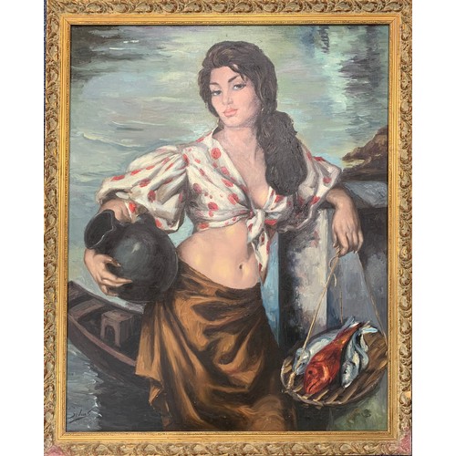 445 - 20th Century oil on canvas copy of Francisco Ribera Gómez’s  La gitana del Puerto, signed Sivivas to... 