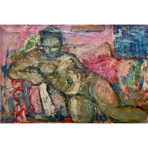 453 - André Bicât (1909-1996), ‘Reclining Nude’ oil on canvas. Framed, signed lower left. Restored to canv... 