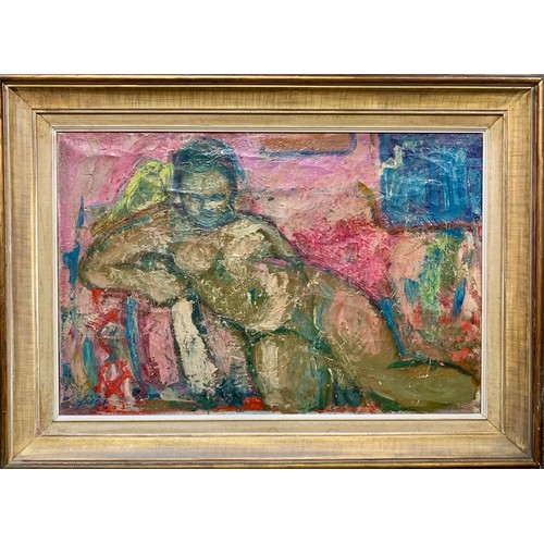 453 - André Bicât (1909-1996), ‘Reclining Nude’ oil on canvas. Framed, signed lower left. Restored to canv... 