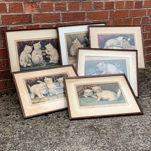 339 - Currier & Ives, six framed Currier & Ives Kitten prints, to include; My Little White Kitties Their F... 