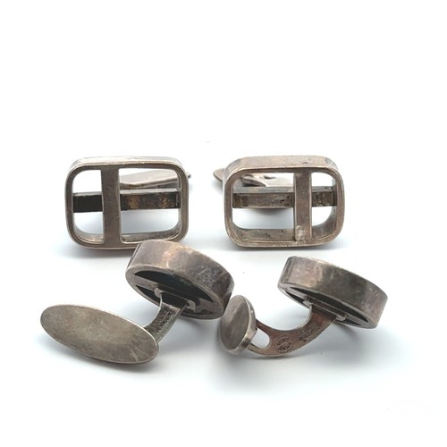 79 - A pair of Danish silver Georg Jensen circular cufflinks, pattern No. 91, designed by Søren Georg Jen... 