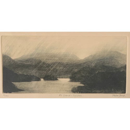 421 - Peter Ford (British, b. 1937), ‘Fir Island – Coniston’ etching on paper, 20/40. Framed and glazed, s... 