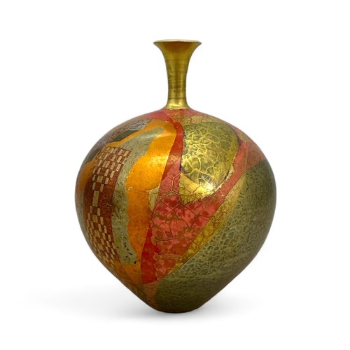 360 - Tony Laverick (British, b.1961), small geometric lustre vase. Marked to base TL. Height 16cm.