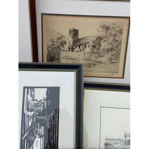 379 - Collection of nine framed etchings and engravings, to include; C Russell, L Stephens, Rembrandt mode... 