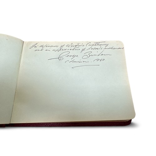 248 - Autograph book belonging to Lord John Tomlinson MP, containing political signatures, to include; Har... 