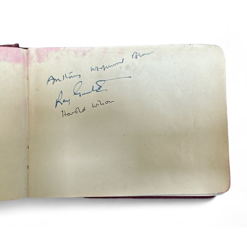 248 - Autograph book belonging to Lord John Tomlinson MP, containing political signatures, to include; Har... 