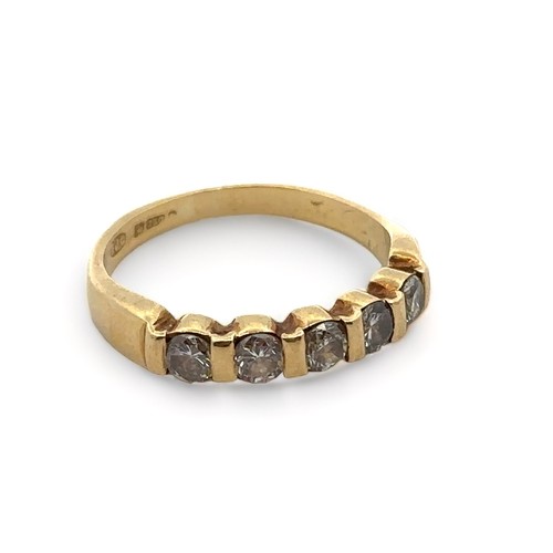 10A - An 18ct gold five stone diamond ring, size K. Weight 2.9g

Please see the buyer's terms and conditio... 