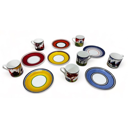 274A - A set of six Wedgwood 'Clarice Cliff' Cafe Chic Espresso Cups and Saucers. Includes 'Summerhouse', '... 