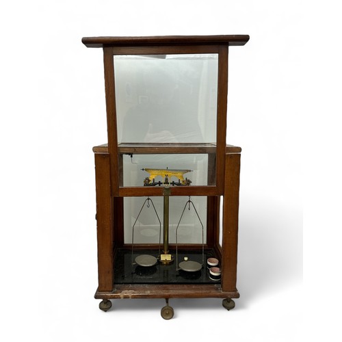 183A - Vintage Scientific Scales by W & J George Ltd Birmingham. Scales housed in  Mahogany cabinet with tw... 