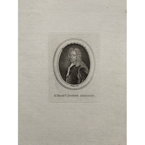 428 - Portrait engraving housed in a book by W. Walker, to include portrait plates of Joseph Addison, John... 