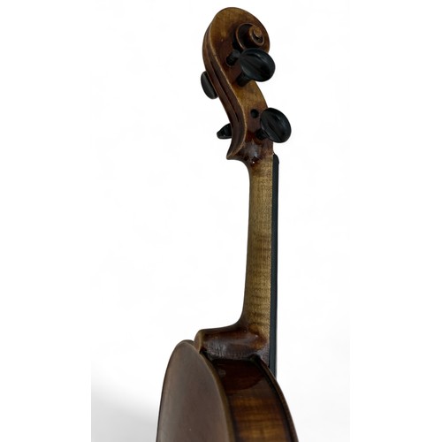 219 - 19th Century French violin with case, bridge marked for Aubert A Mirecourt, with mother of pearl inl... 