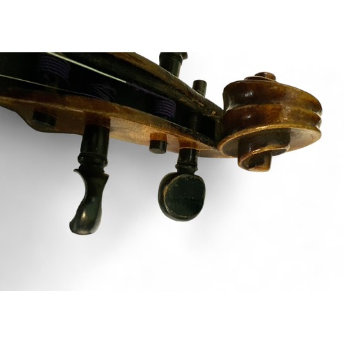 219 - 19th Century French violin with case, bridge marked for Aubert A Mirecourt, with mother of pearl inl... 