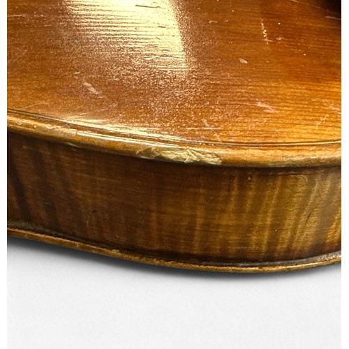 219 - 19th Century French violin with case, bridge marked for Aubert A Mirecourt, with mother of pearl inl... 