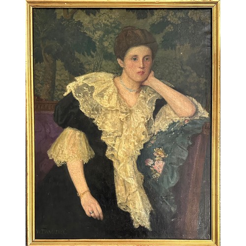 452 - William Tom Warrener (British, 1861-1934), portrait of a seated lady oil on canvas. Framed, signed W... 